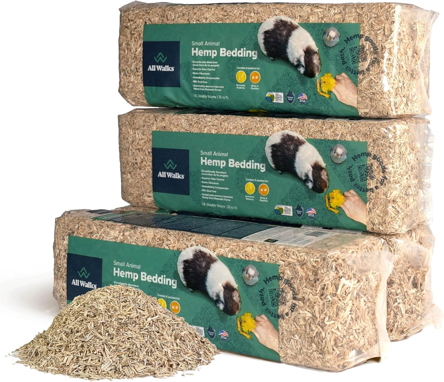 All Walks 150 Liter(30 lbs) Hemp Bedding for Chicken Coops, Hampters, Ducks, and Turkeys - 100% Natural, Superior Odor Control, Biodegradable Pet Bedding, Dust-Free - Made in USA