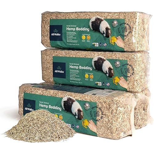 All Walks 40 Liters(4 x 10L Bags) Premium Natural Hemp Bedding, Odor Control, Low Dust, Highly Absorbent, for Rabbits, Hamsters, & Small Animals, Biodegradable, Made in USA
