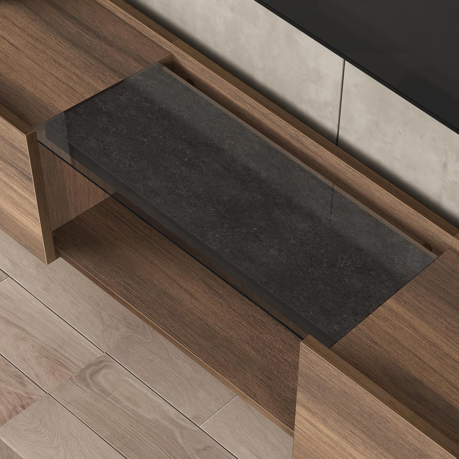 Atelier Mobili Floating TV Stand 65 Inch TV, Wall Mounted Media Console, Mid Century Modern Media Console, Walnut TV Stand for Living Room, Floating Entertainment Center (Walnut, 69 Inches)