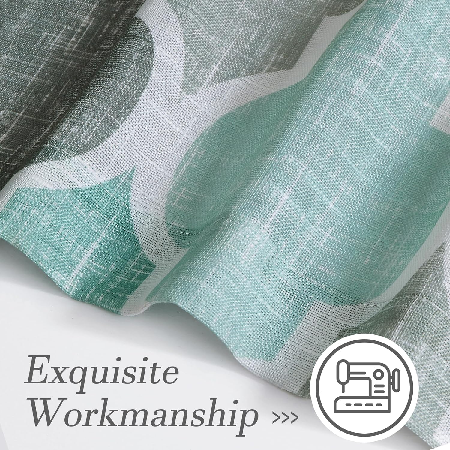 Beauoop Linen Semi Sheer Curtains 96 Inches Long 2 Panels for Bedroom Living Room Aqua Grey Moroccan Geo Farmhouse Light Filtering Privacy Textured Grommet Top Window Treatments Drapes, 50x96 2 Set