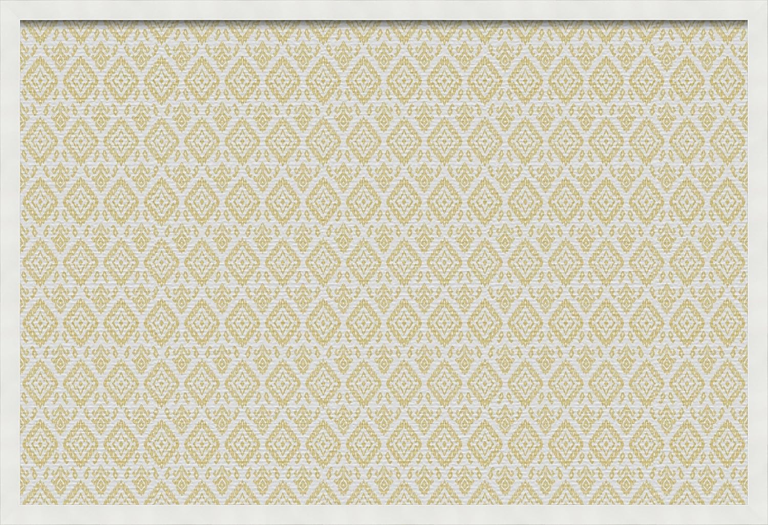 PinPix pin Cork Bulletin Board Made from Canvas, Ikat Vintage Gold 36x24 Inches 2 x 3 ft and Framed in Satin White Frame (PinPix-1598-36x24_FRBW26074)