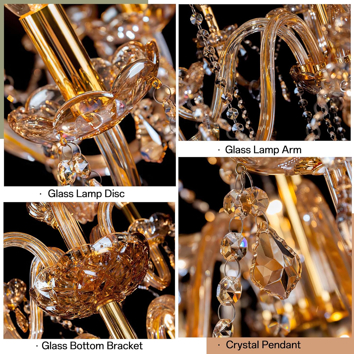 Bagood Champagne 8 Lights K9 Crystal Candle Chandeliers Lighting Candle Chandelier Lighting Modern Pendant Lights for Dining Living Room Bedroom Entry Elegant Decoration E12 Base, H22.8 x W27.2 Inch