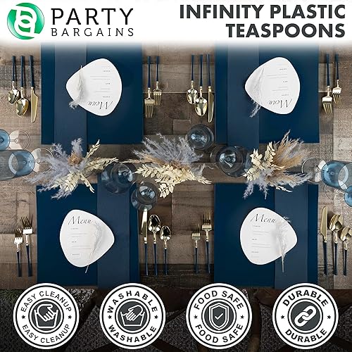 Miniatura 14 de Party Bargains Disposable Plastic Black Gold Cutlery Set, Infinity Modern Design Utensils, 40 Pack: 16 Forks, 8 Knives, 16 Spoons
