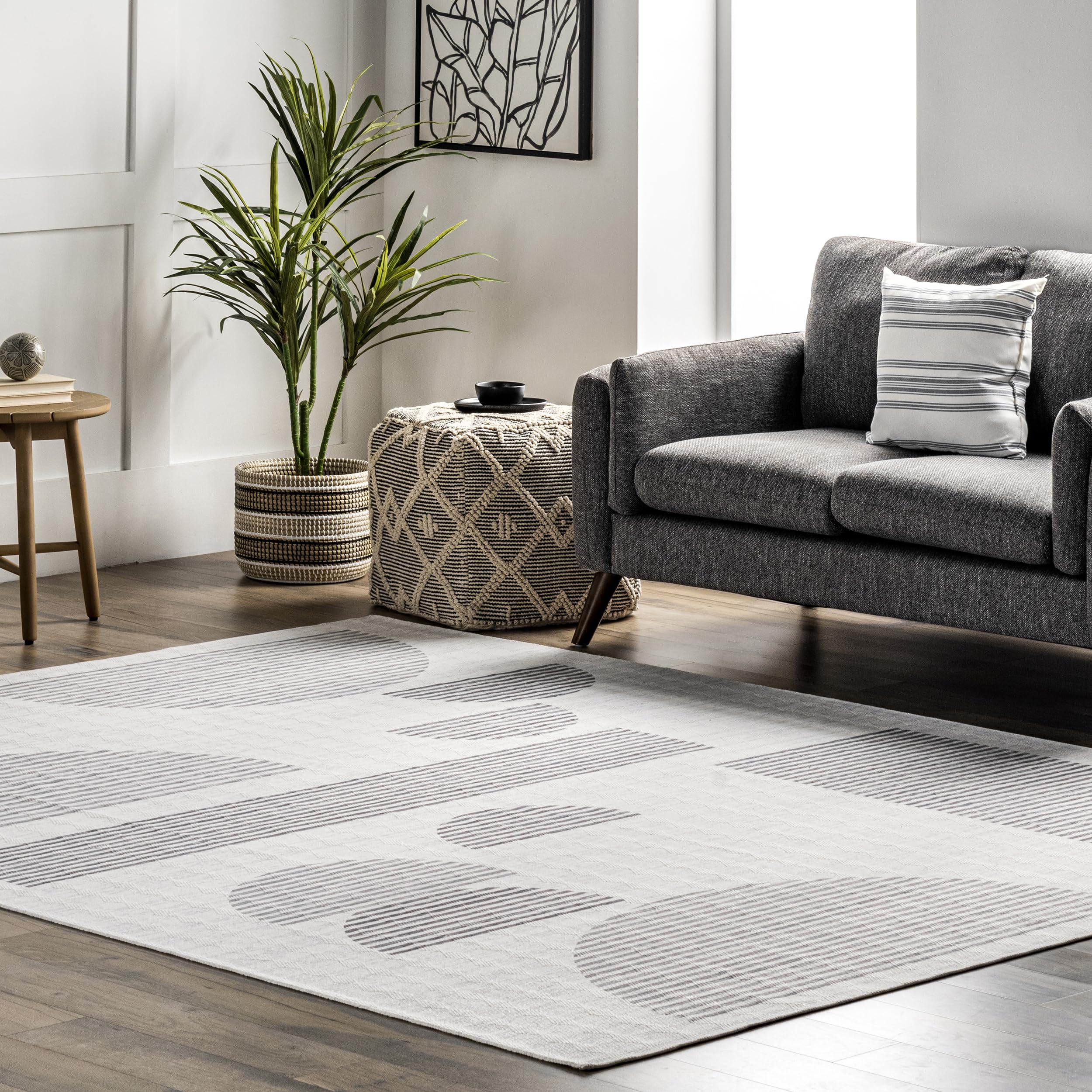 Tapis lavable nuLOOM FAE géométrique beige 240x300 cm pour grand salon moderne