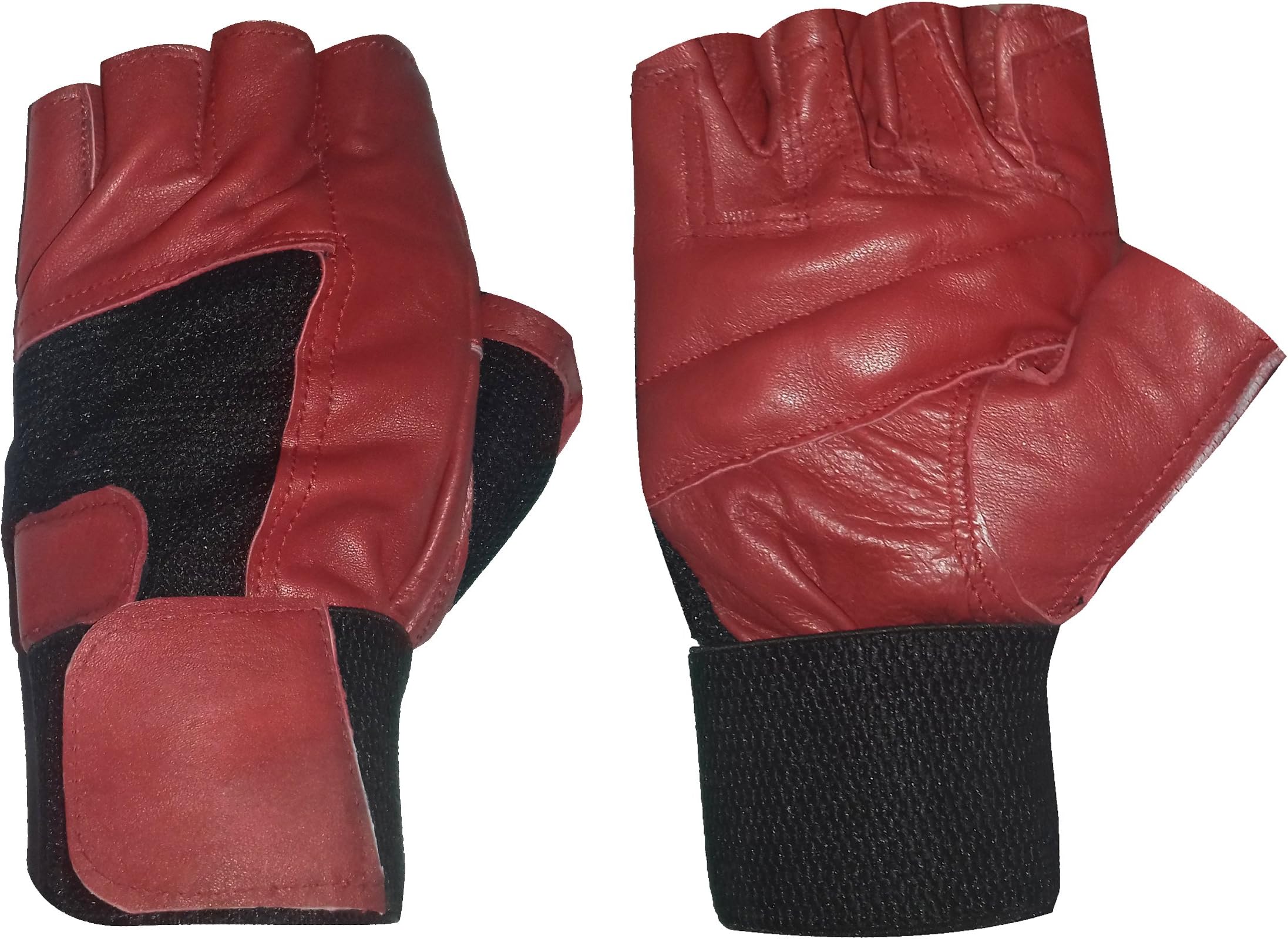 CP Bigbasket Genuine Leather Netted Gym & Fitness Gloves with Wrist Support (Red, Black)