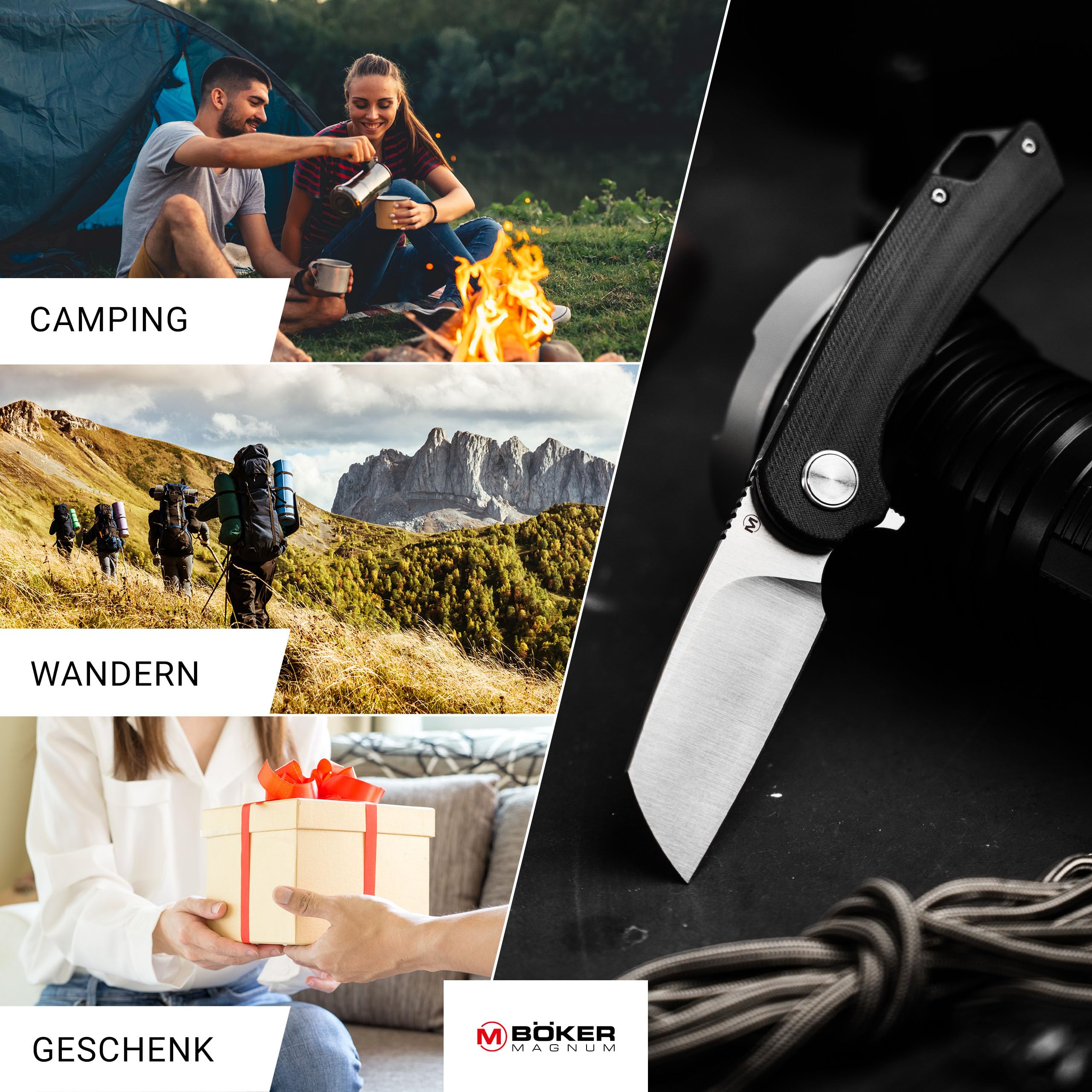 Magnum® Cliff Wharn Folder Knife – Einhand Klappmesser mit 7 cm 440B Wharncliffe Klinge – 1 Hand Flipper Messer mit Linerlock - Profi Taschenmesser mit G10 Griff schwarz