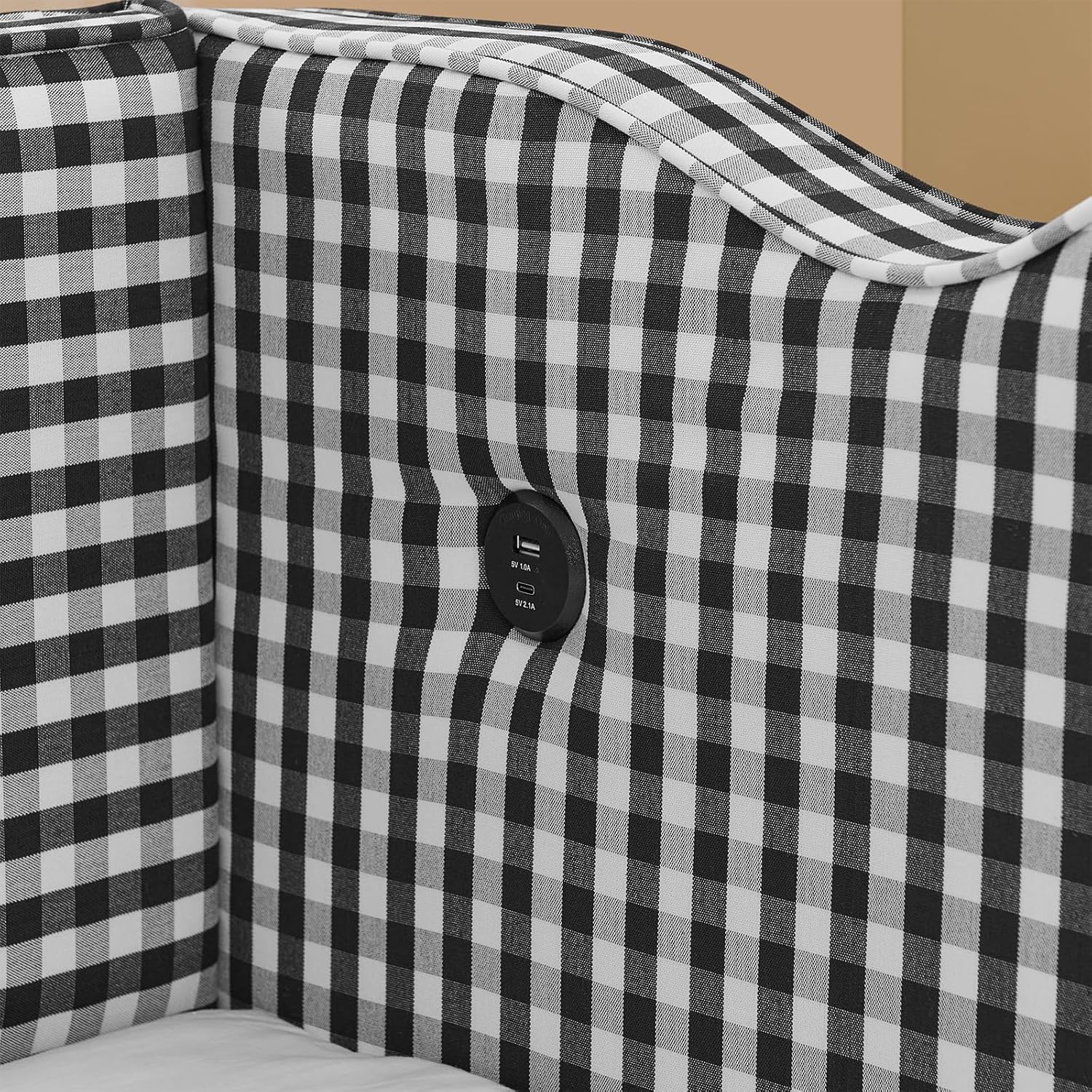 Twin To King Daybed with Pop Up Trundle, Upholstered Plaid Linen Day Bed Frame with USB Ports & Wave-Shaped Backrest, Modern Sofa Bed for Living Room, Bedroom, Guest Room, No Box Spring Needed(Black)