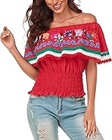 Vista 1 de YZXDORWJ Camisa con hombros descubiertos bordados mexicanos para mujer