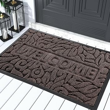 Yimobra Welcome Mat Outdoor 29.5x17, Waterproof Non-Slip Outdoor Mats for Front Door Outside Entrance, Low-Profile Entryway Mat Indoor for Garage Patio, Brown