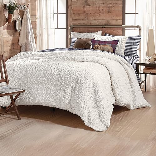 Miniatura 3 de G.H. Bass - Juego de edredón de felpa Sherpa de punto trenzado, esponjoso, suave, sólido, pinsonic, acogedor, matrimonialqueen, marfil, 2D2181C3IV