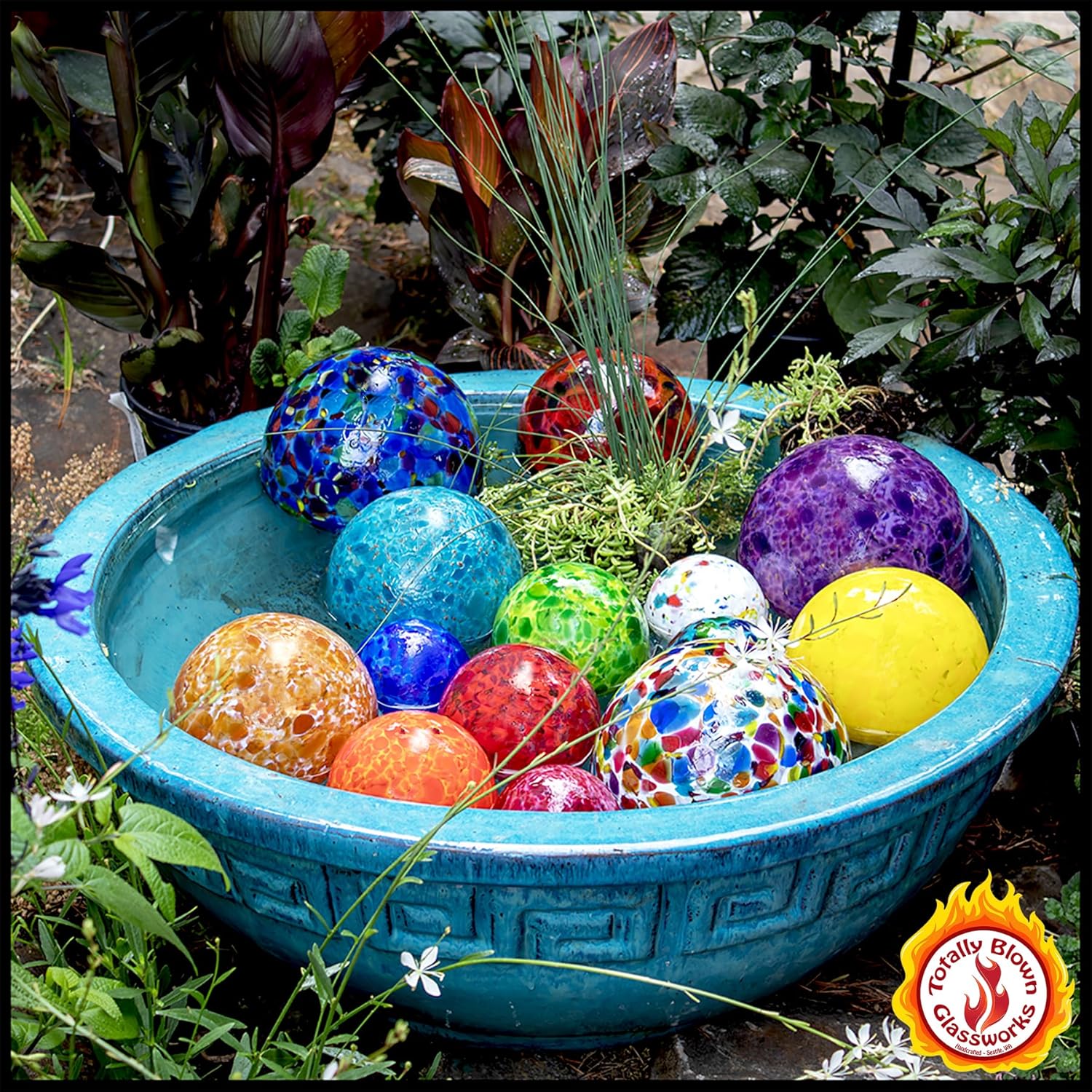 Pond Float. Handmade Blown Glass, Garden Gazing Ball, Table Centerpiece, Assorted Home and Patio Decor. Artist Dehanna Jones. Seattle, WA. (Purple Eggplant)