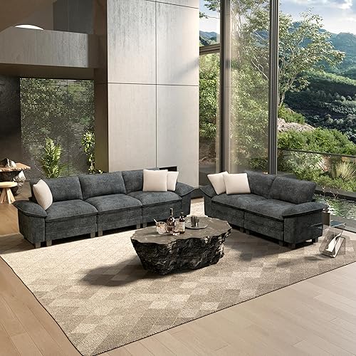 Miniatura 9 de HERA'S HOUSE Juego de sofás seccionales modulares de 3 piezas, juego de sofá de gran tamaño con sofás de dos plazas y sillón, cómodos sofás nube con