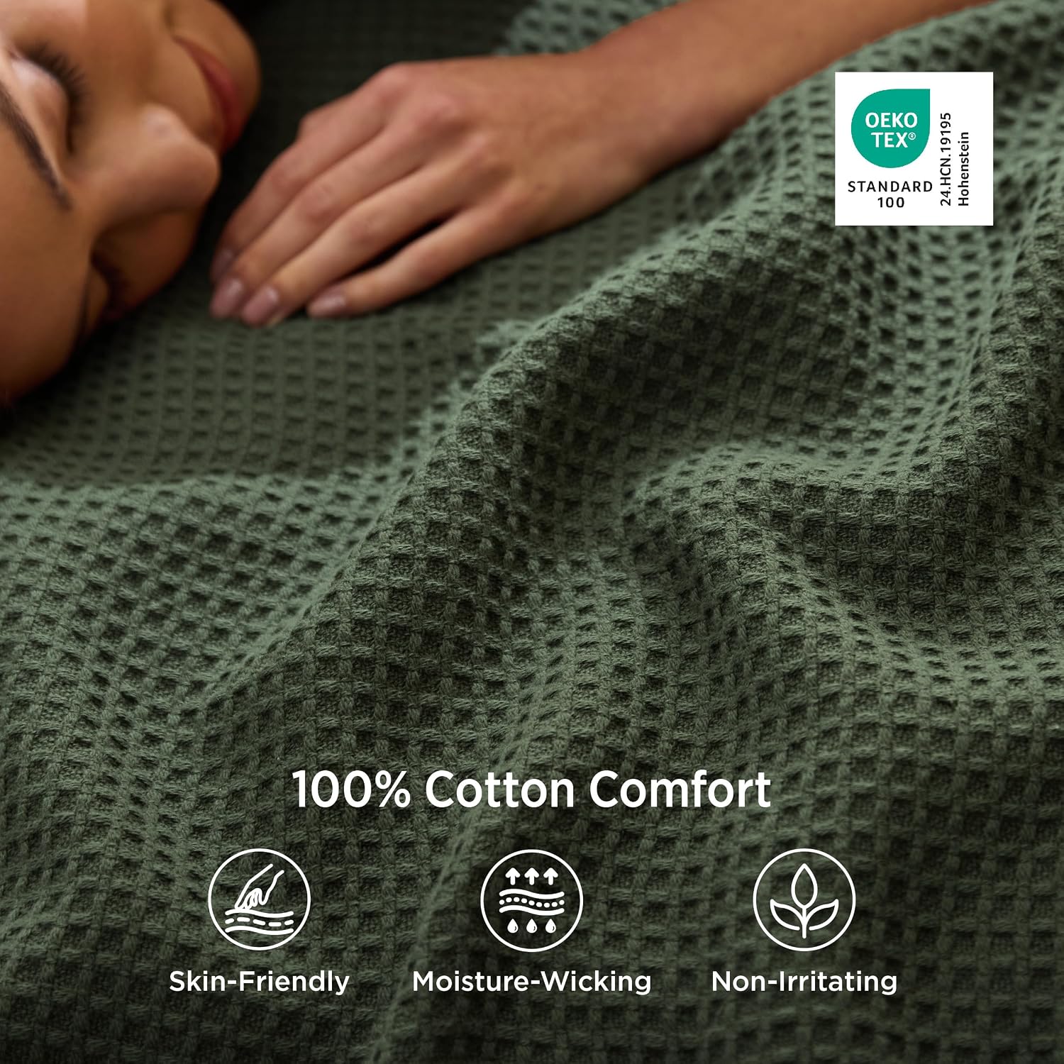 bedsure gentlesoft 100% cotton blanket queen size for bed - breathable lightweight and soft for summer, basket waffle weave woven blankets, home decor gift for women, olive green, 90x90 inches 01 - olive green queen (90" x 90")