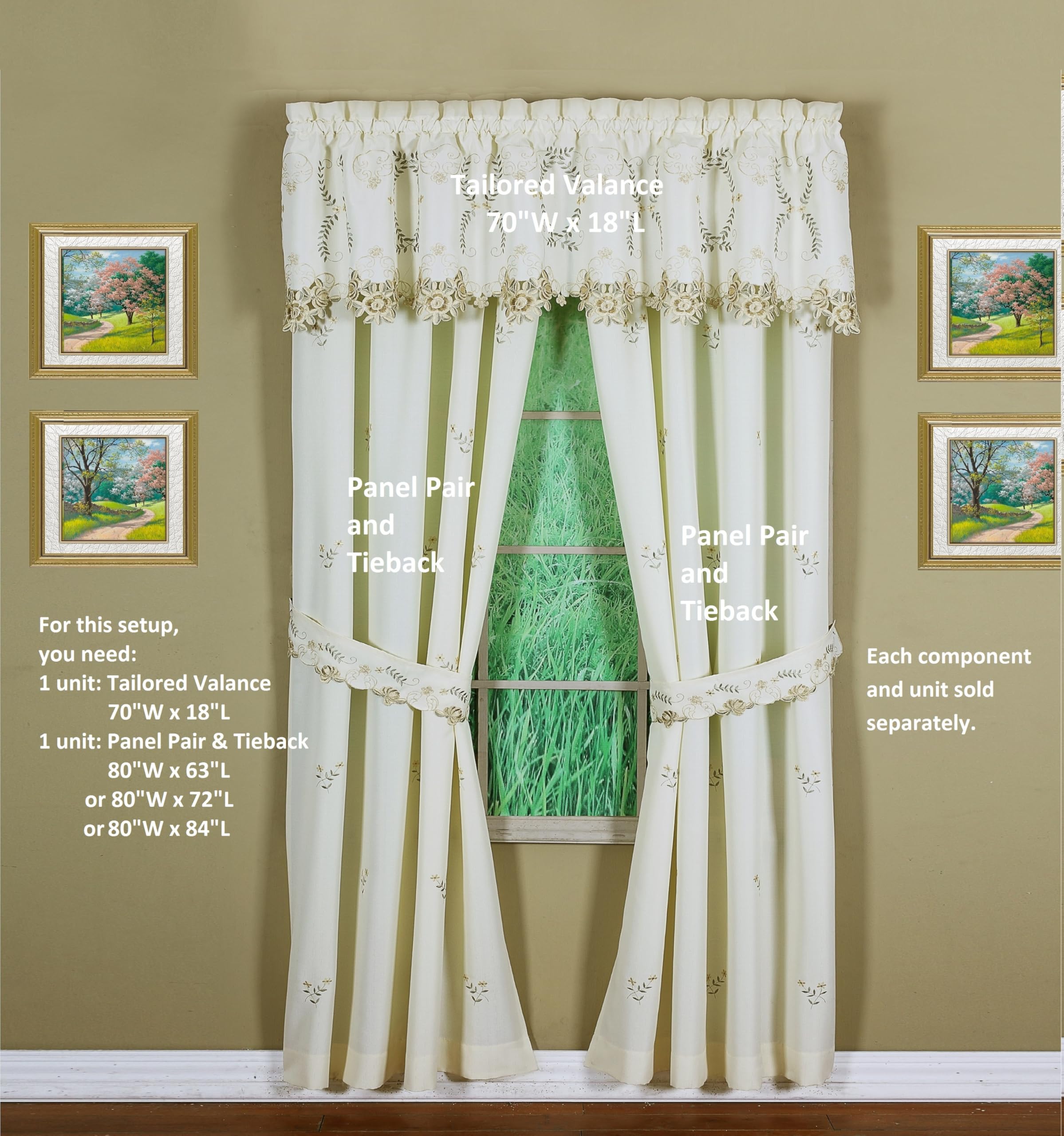 Today's Curtain Verona Reverse Embroidery Panel Pair and Tiebacks, 84", Ecru/Antique, 80" W X 84" L, W 80" x L 84" (1 Panels) - Image 4