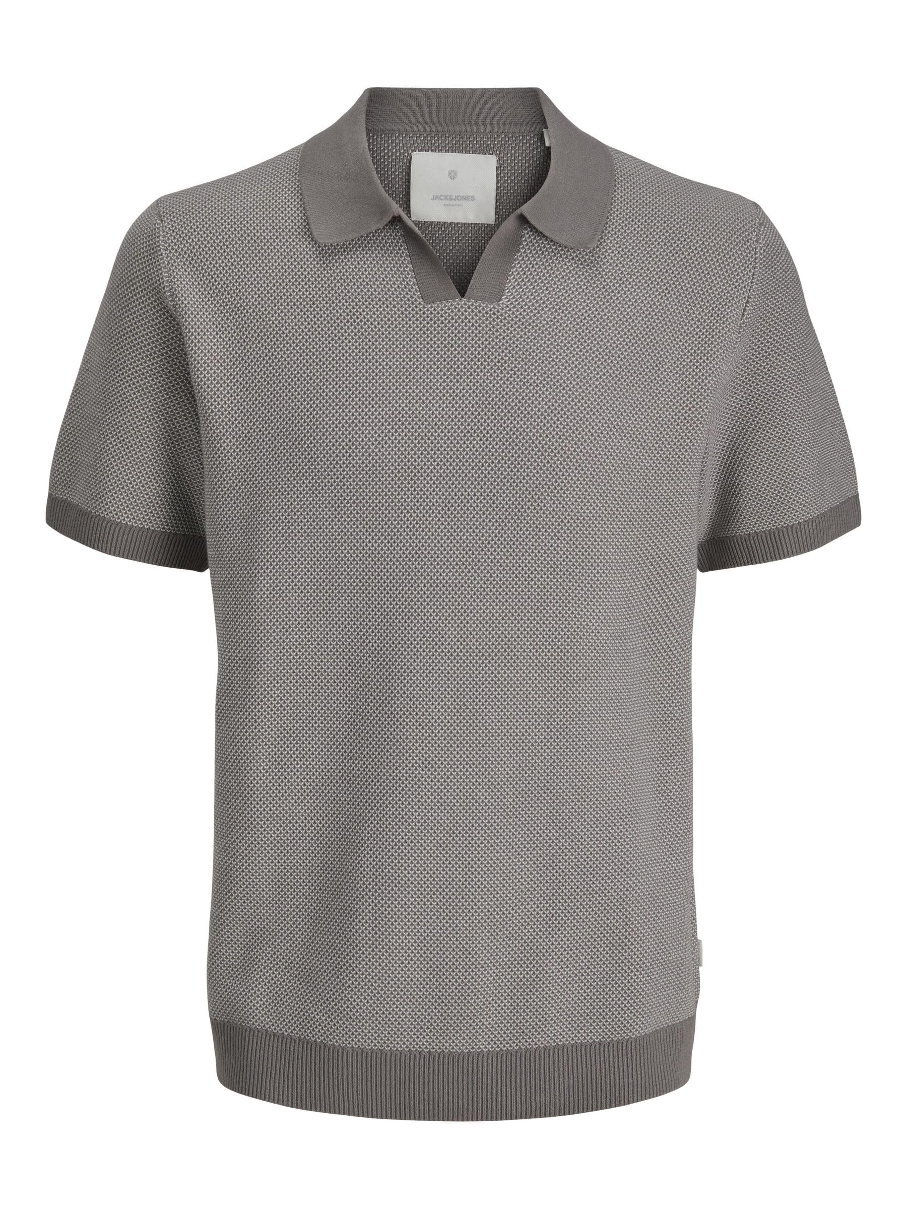 JACK & JONES Men's Jprcceaston Knit Split Neck Ss Sn, Steeple Gray, L