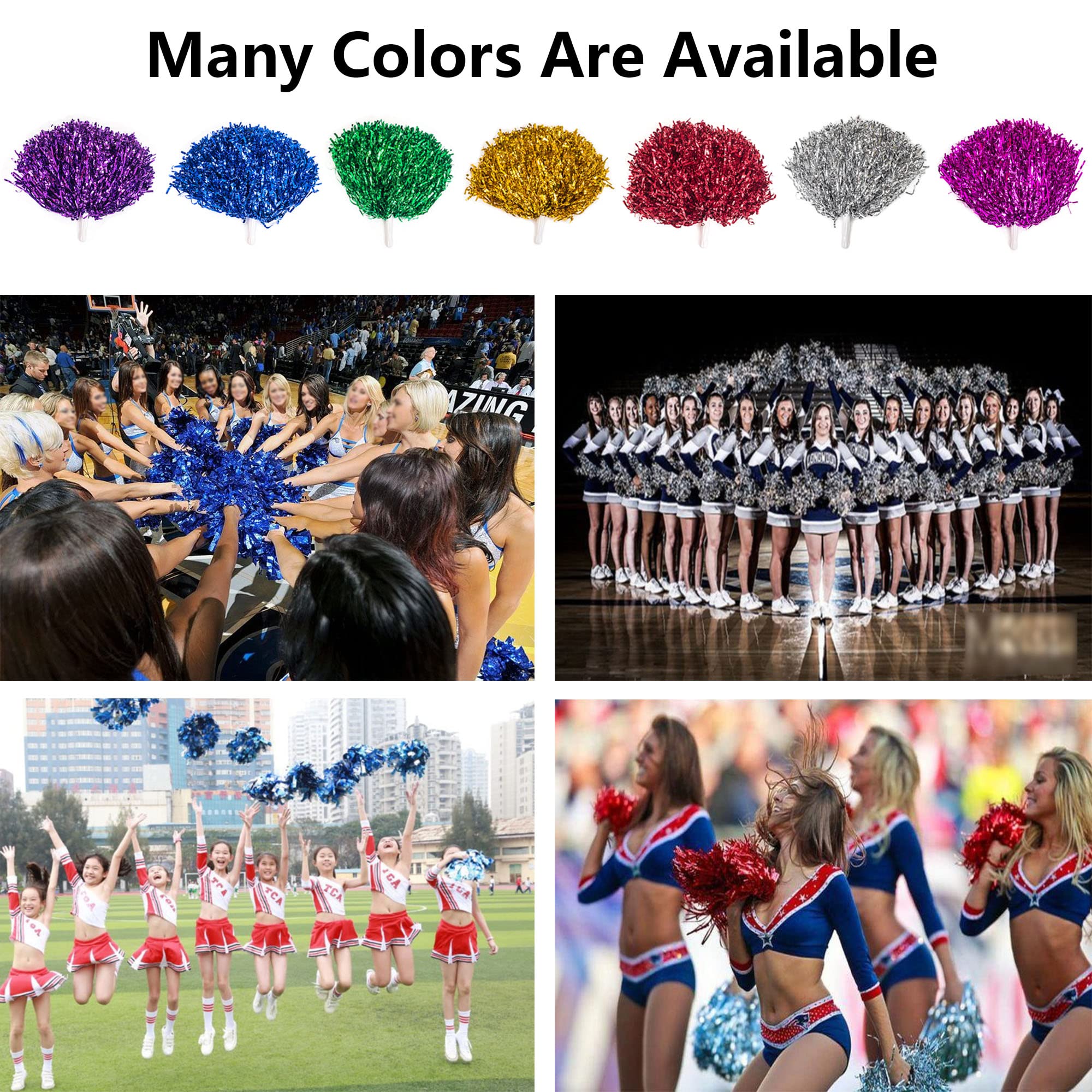 Cheer Leader Poms Bright Metallic Cheers Ball Squad Pompons Hand Flower Spirit Cheering Pom Sports Games Team 6 PCS