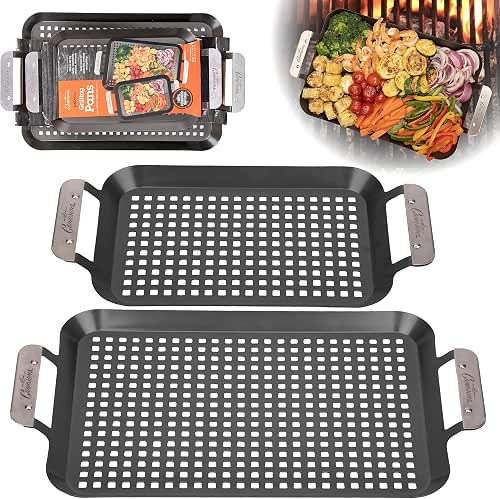 Camerons BBQ Grill Topper Non-Stick Grilling Pans, 2 Pack |