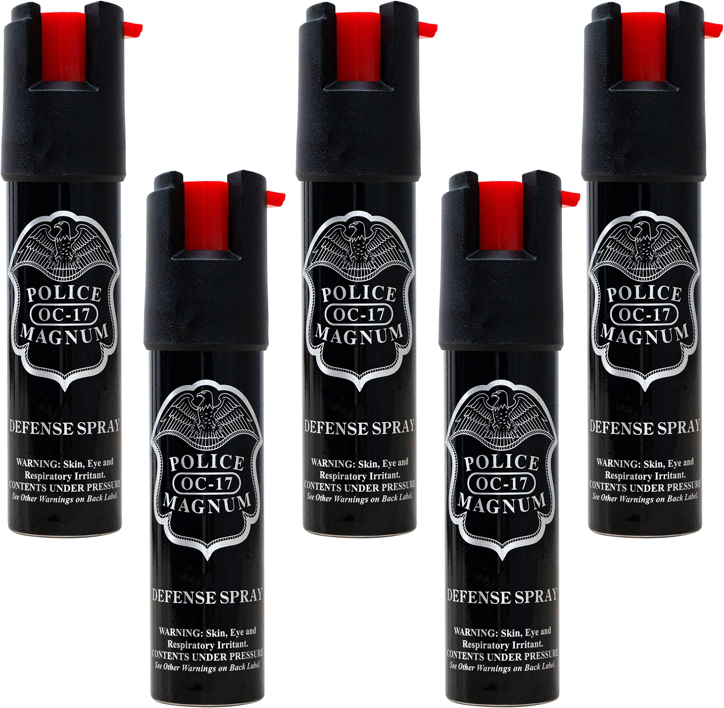 Police Magnum Compact Pepper Spray Self Defense- Tactical Maximum Heat Strength OC- Small Discreet Carry Canister- Made in The USA- 5 Pack 3/4oz TL