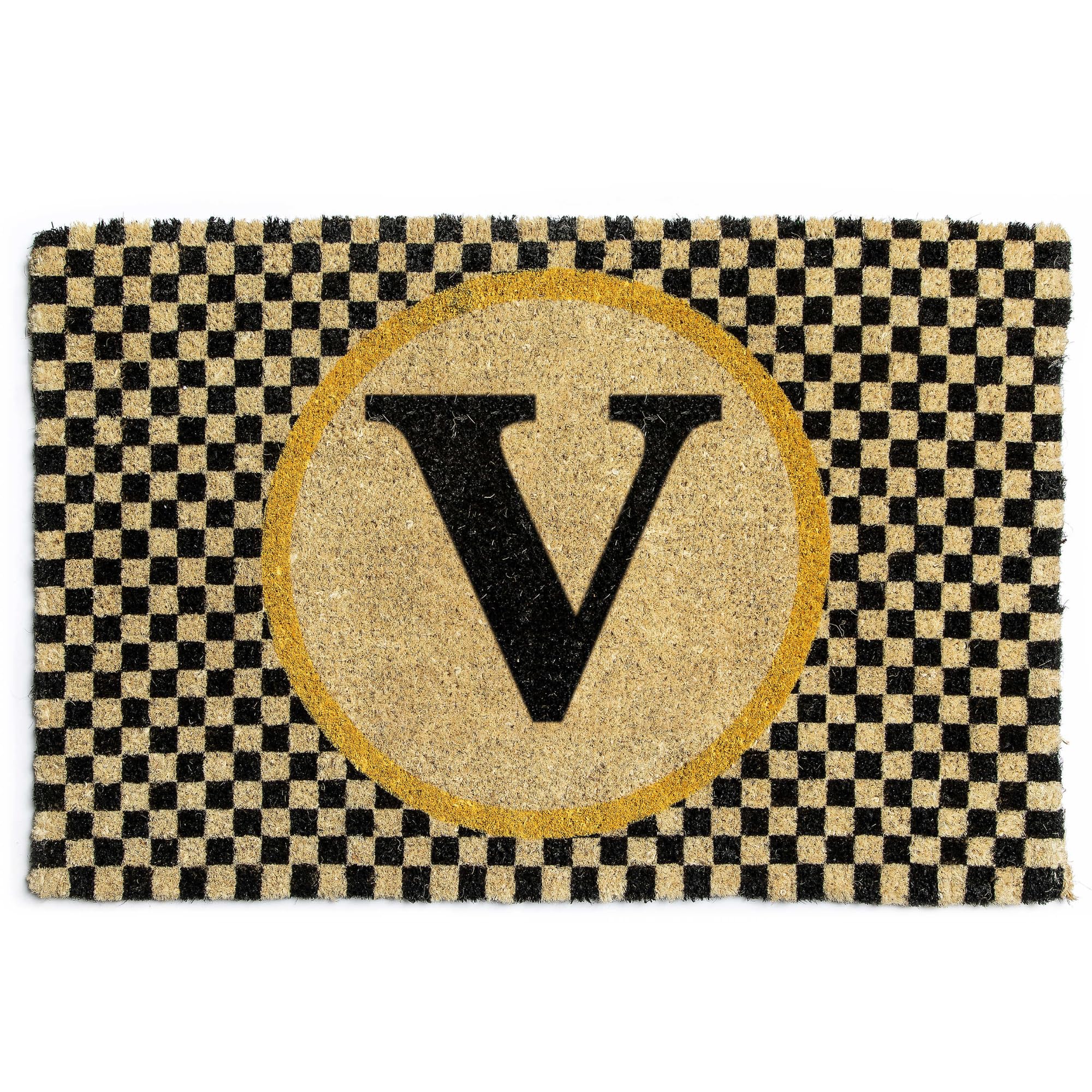 MACKENZIE-CHILDS Monogrammed V Entrance Mat, Monogram Welcome Mat, Indoor/Outdoor Front-Door Mat