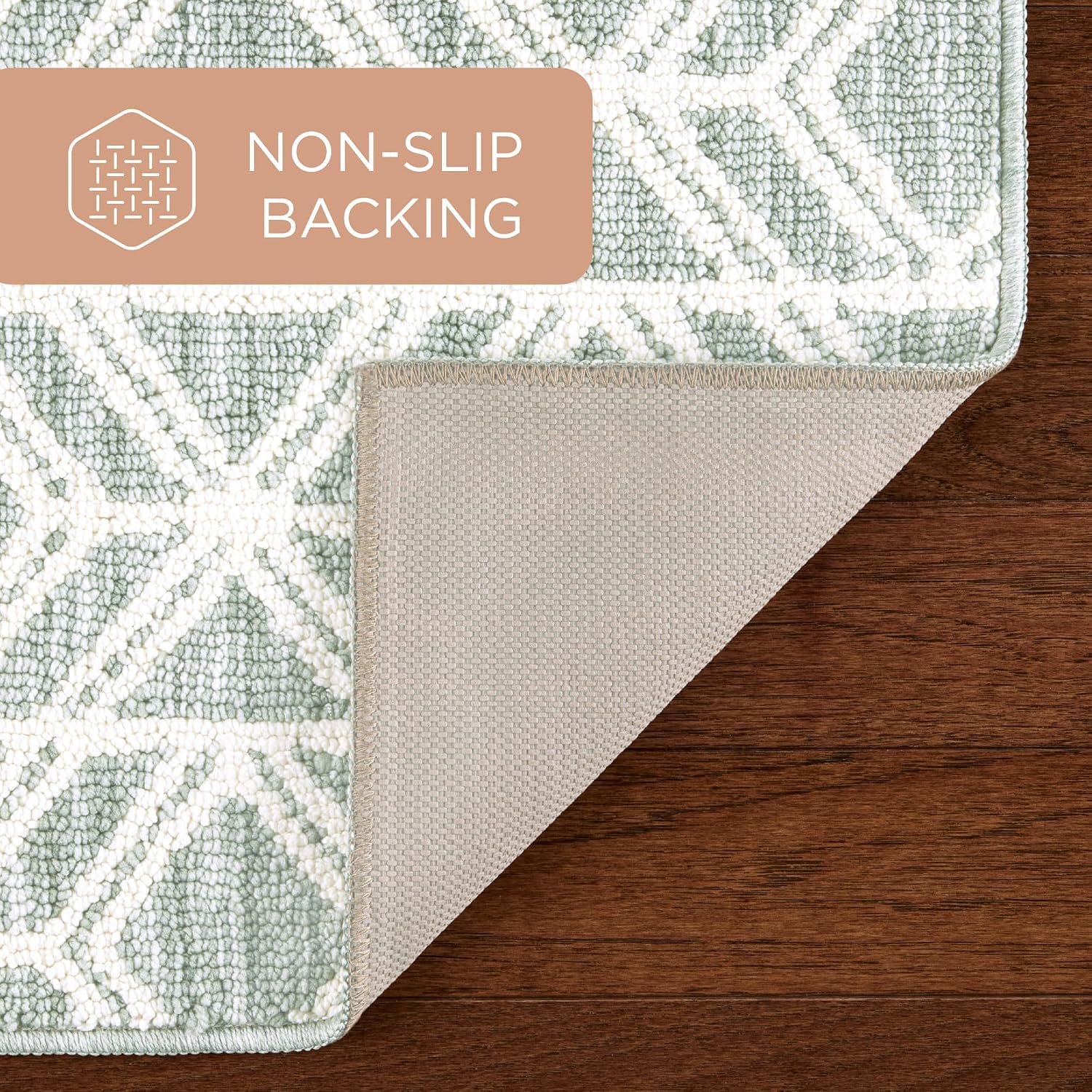 TOWN & COUNTRY EVERYDAY Walker Modern Diamond Everwash™ Washable Multi-Use Decorative Rug, Tufted Kitchen Runner Rug, Low-Profile Door Mat, Bath Rug with Non-Slip Backing, Sage Green, 24"x72"