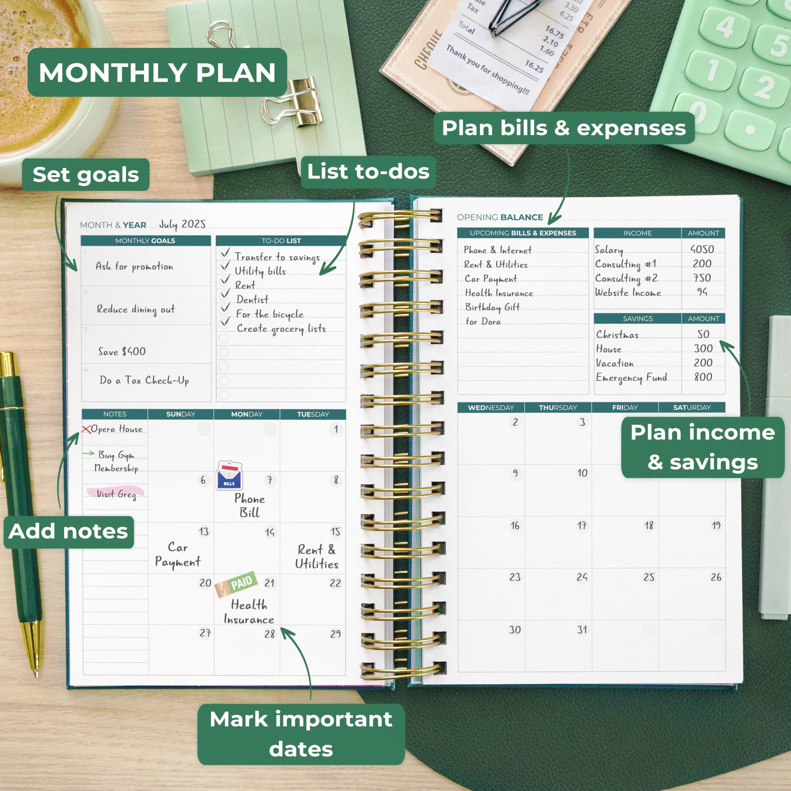 Clever Fox Planificador de presupuesto y organizador de facturas mensuales con bolsillos. Cuaderno de seguimiento de gastos, diario de presupuestos y planificador financiero para controlar tu dinero.