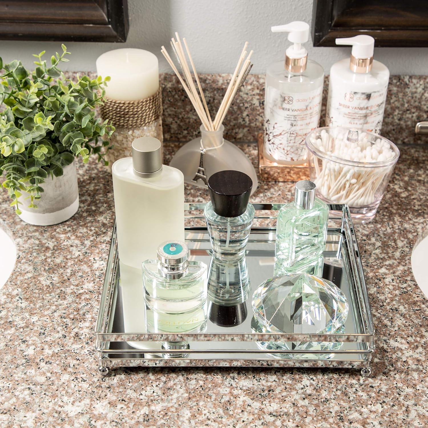 Vnesse Decorative Mirrored Makeup Tray Mirror Perfume Glass Vanity Jewelry Serving Tray Silver Classic for Dressers Kitchen and Bathroom : Home & Kitchen