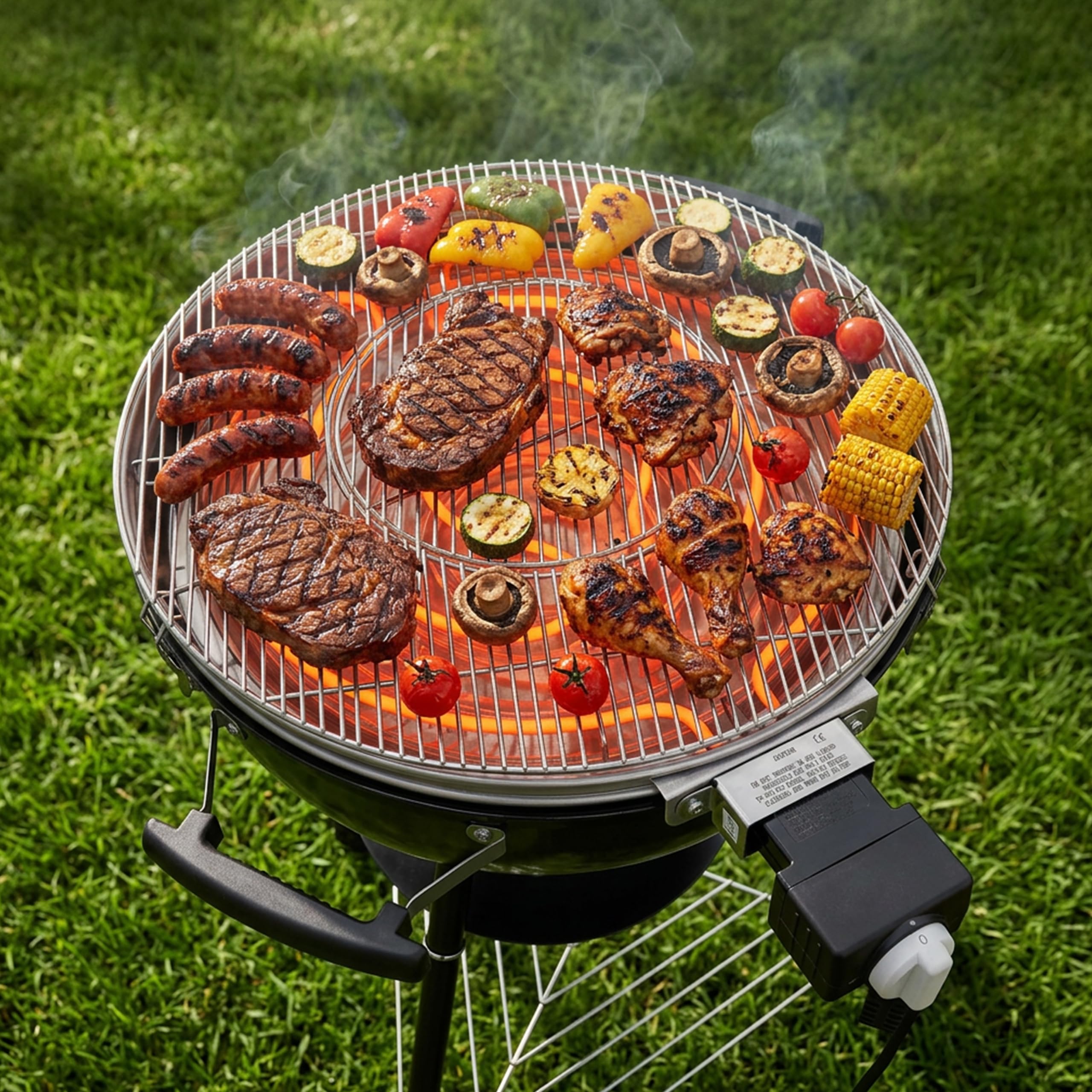 GREGMAN Roast 60 Barbecue Électrique & Charbon 5 kW | Gril Hybride Extérieur avec Couvercle | Thermostat | Ventilation | Moins de Fumée | Facile à Nettoyer | Terrasse Jardin Balcon