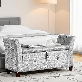 Vida Designs Seville Storage Ottoman, Fabric in Silver Velvet, 120x45x60...