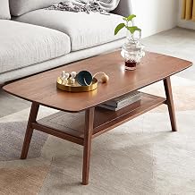Modern Solid Oak Wood Coffee Table, 2-Tier Small Wooden Coffee Table with Storage Shelf for Living Room, Apartment, Office32D x 20W x 18H