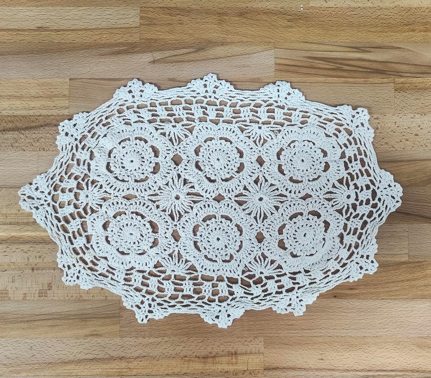 Fennco Styles White Handmade Delicate Crochet Lace Cotton Traycloth Placemats 12" X 18" Oval, Set of 4