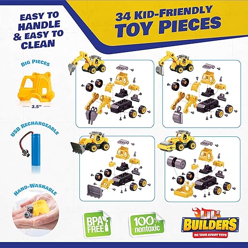 Miniatura 5 de USA Toyz Lil Builders - Juguete de construcción desmontable para niños, camión desmontable 4 en 1 con taladro, 34 unidades, camión a control remoto