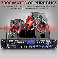Vista 2 de Pyle Receptor de preamplificador Bluetooth multicanal – 3000 vatios audio para el hogar altavoz estéreo con radio, USB, auriculares, AUX, RCA