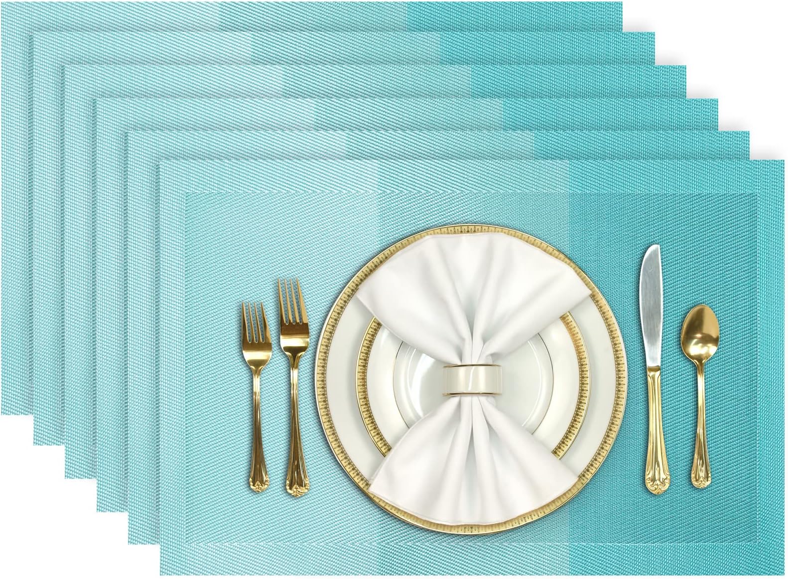 Placemats, Placemats Set of 6, Heat Resistant Place Mats, Washable PVC Table Mats, Woven Vinyl Plastic Placemats Dining Table, Non Slip Stain Resistant Kitchen Table Placemats Easy to Clean