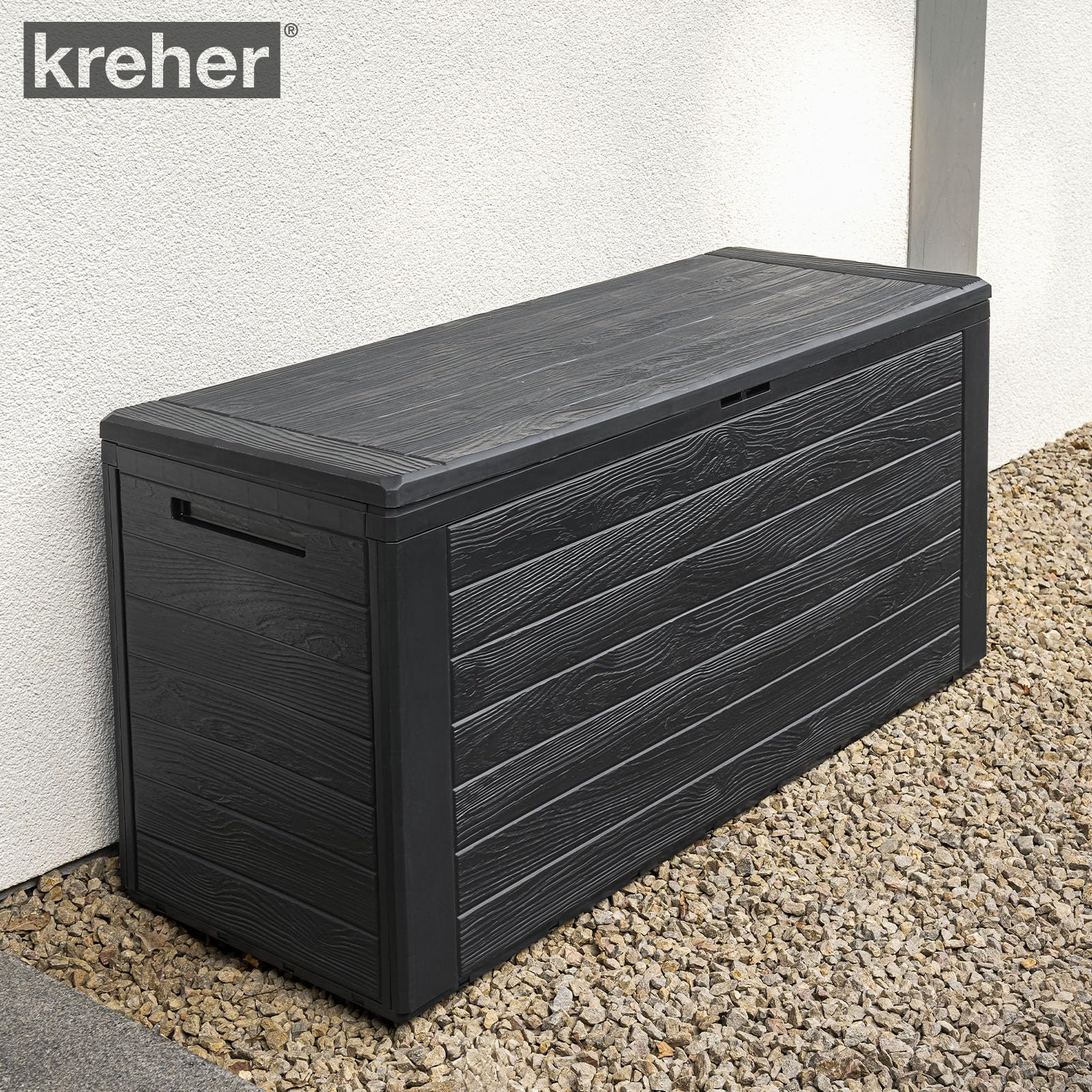 Kreher Kompakte Kissenbox/Aufbewahrungsbox in Anthrazit mit 280 Liter Nutzvolumen. Robust, abwaschbar und einfach im Aufbau!
