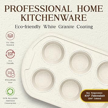Bakken Master 20 Piece Cookware Set - Pots and Pans with Handle Grips and Tempered Glass Lids, With 6-piece Bakeware Set, Nonstick Granite Coating, Ceramic Max Temperature (Up To 500 F), Cream
