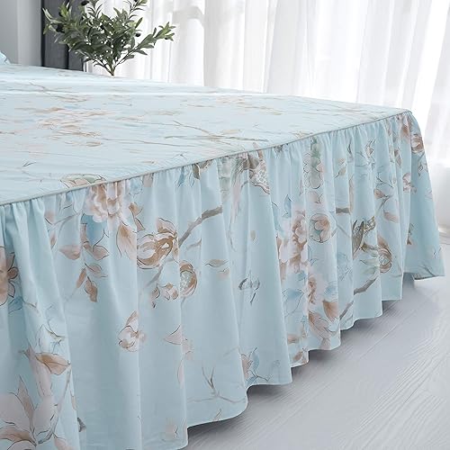 Miniatura 3 de FADFAY Juego de ropa de cama floral estilo campestre francés con estampado de pájaros azules, colección de faldas de cama, 800 hilos, 100% algodón