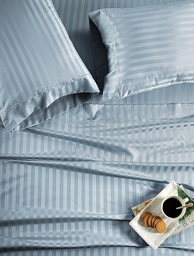 Miniatura 4 de Lane Linen Juego de sábanas a rayas de 1000 hilos, 100% algodón egipcio, 4 piezas, para ropa de cama y fundas de almohada, bolsillo profundo de 16