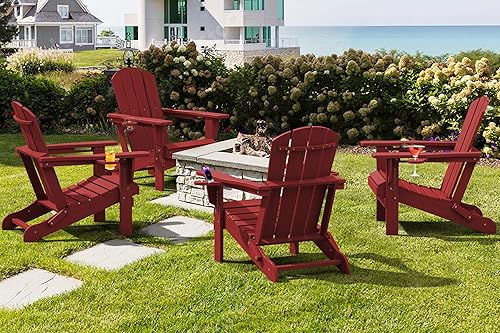 Miniatura 10 de SERWALL Silla Adirondack con portavasos – Juego de 2 sillas Adirondack compuestas para exteriores de polietileno de alta densidad para todo