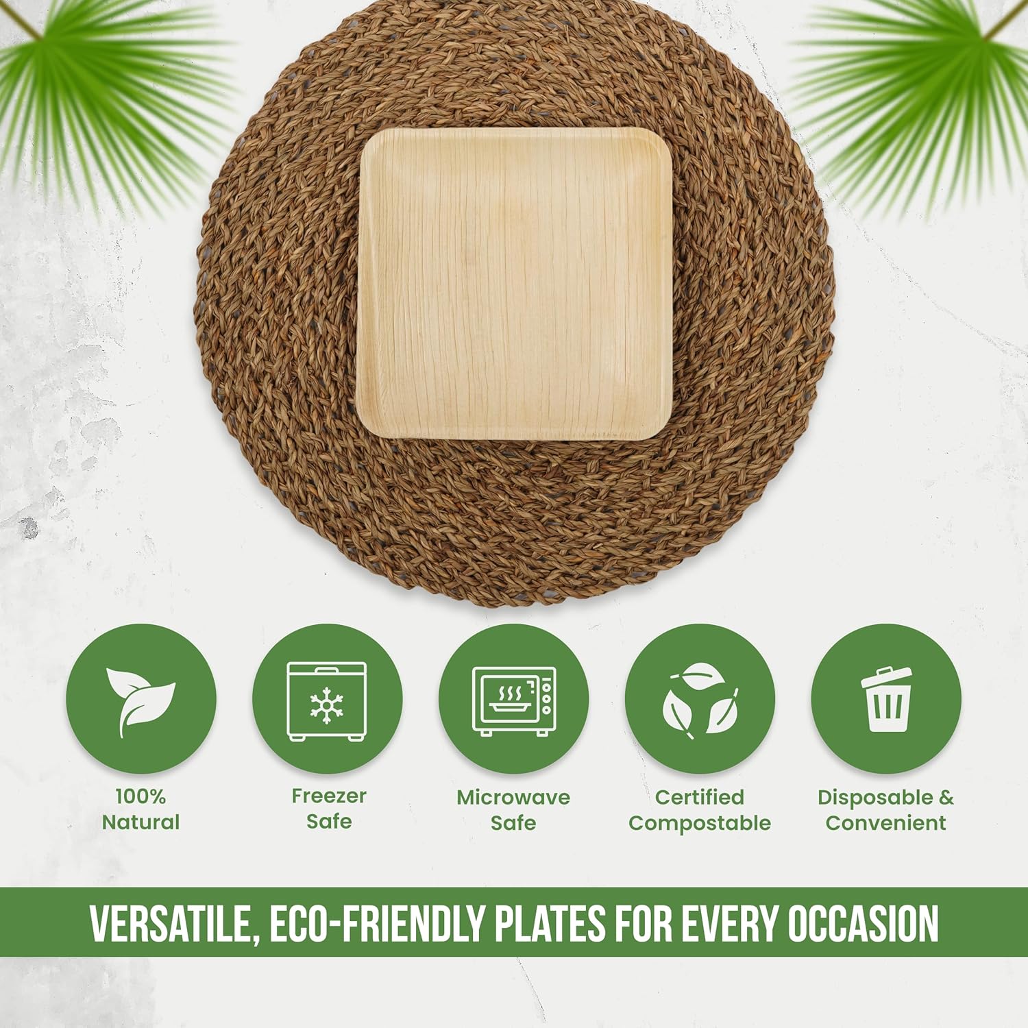 Palm Leaf Plates 10 Inch & 7 Inch (50-Pack), Square Bamboo Plates Disposable, Eco-Friendly, Biodegradable & Compostable Bamboo Appetizer Plates, Perfect Dinnerware for Desserts, Snacks, & Parties - Image 7