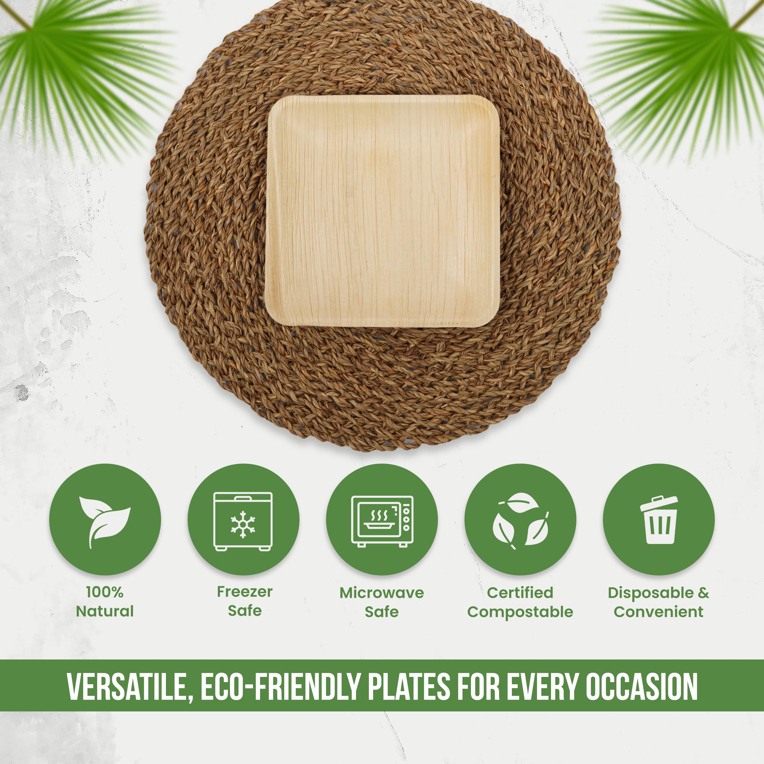 Plato de bambú desechable (juego de platos cuadrados de 10 pulgadas (50 piezas)