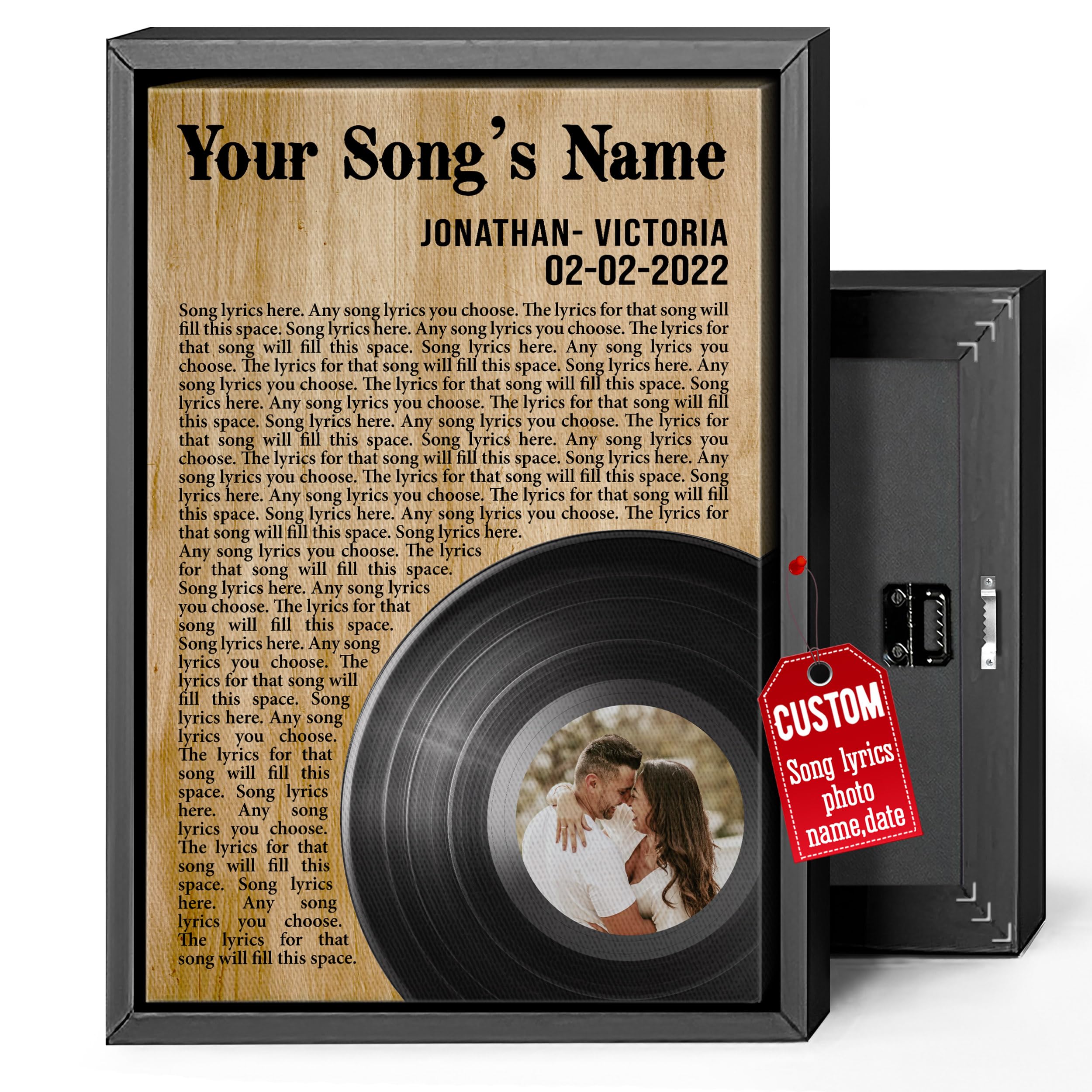H-DEWALL Personalized Canvas With Frame, Custom Song Lyrics, Gift Anniversary For Husband, Music Wall Art, Wedding Gift For Wife, Name And Date, Artist Art, Unique Song Gifts Anniversary For Women