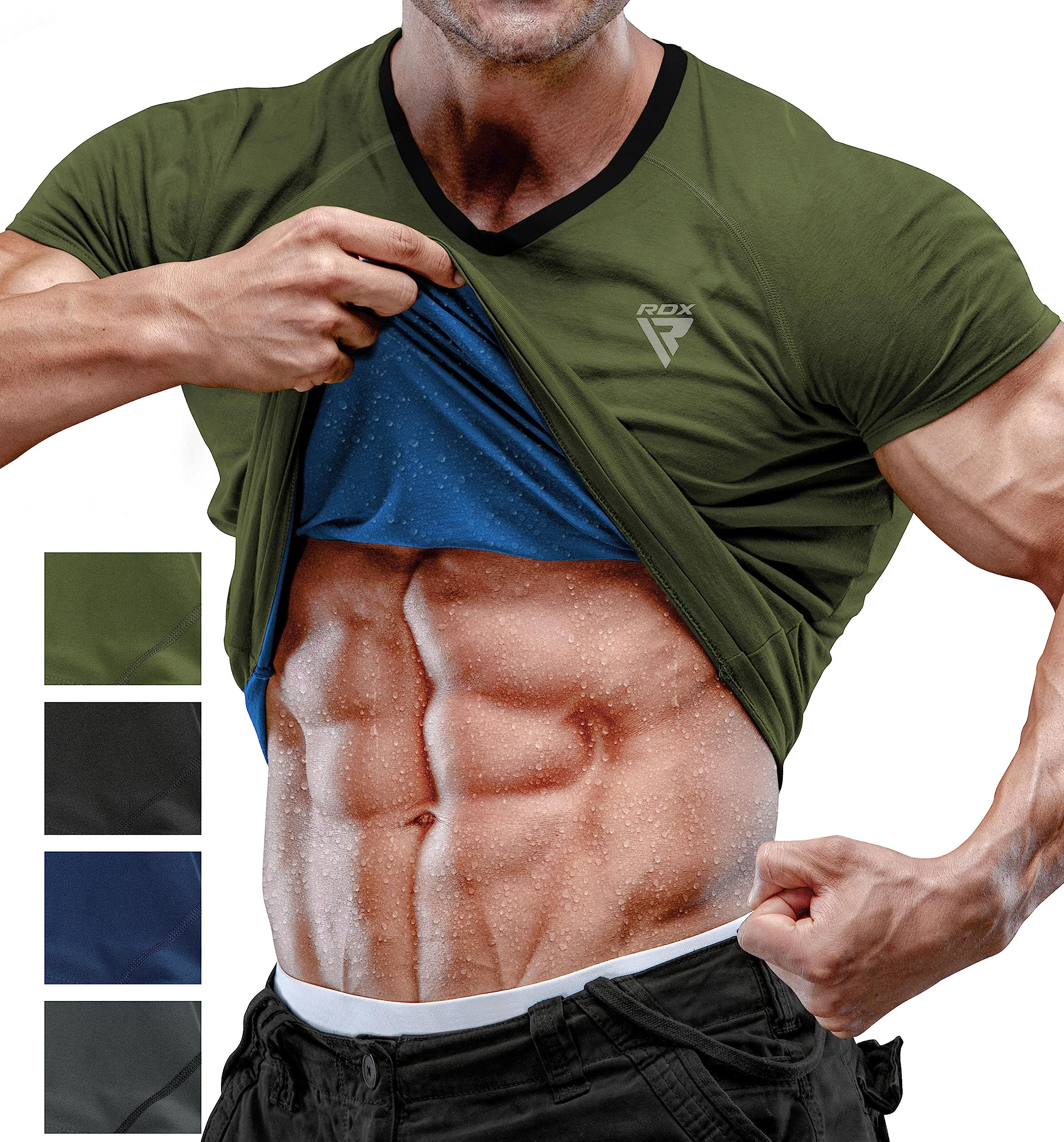 RDX Sweat T-Shirt Männer Schwitzanzug, Neopren Sauna Shirt Fitness Trainer Taille, Gym Tank Top für Shapewear Gewichtsverlust Abnehmen Body Shaper Workout Yoga Bodybuilding Laufen