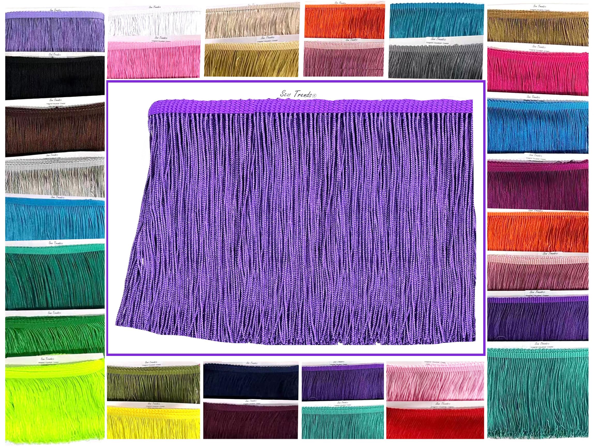 SEW TRENDS 10 Yards of 4" Long Chainette Fringe Thread Yarn Tassel Trim Braid Fringe for Crafts Sewing and Decor-Purple