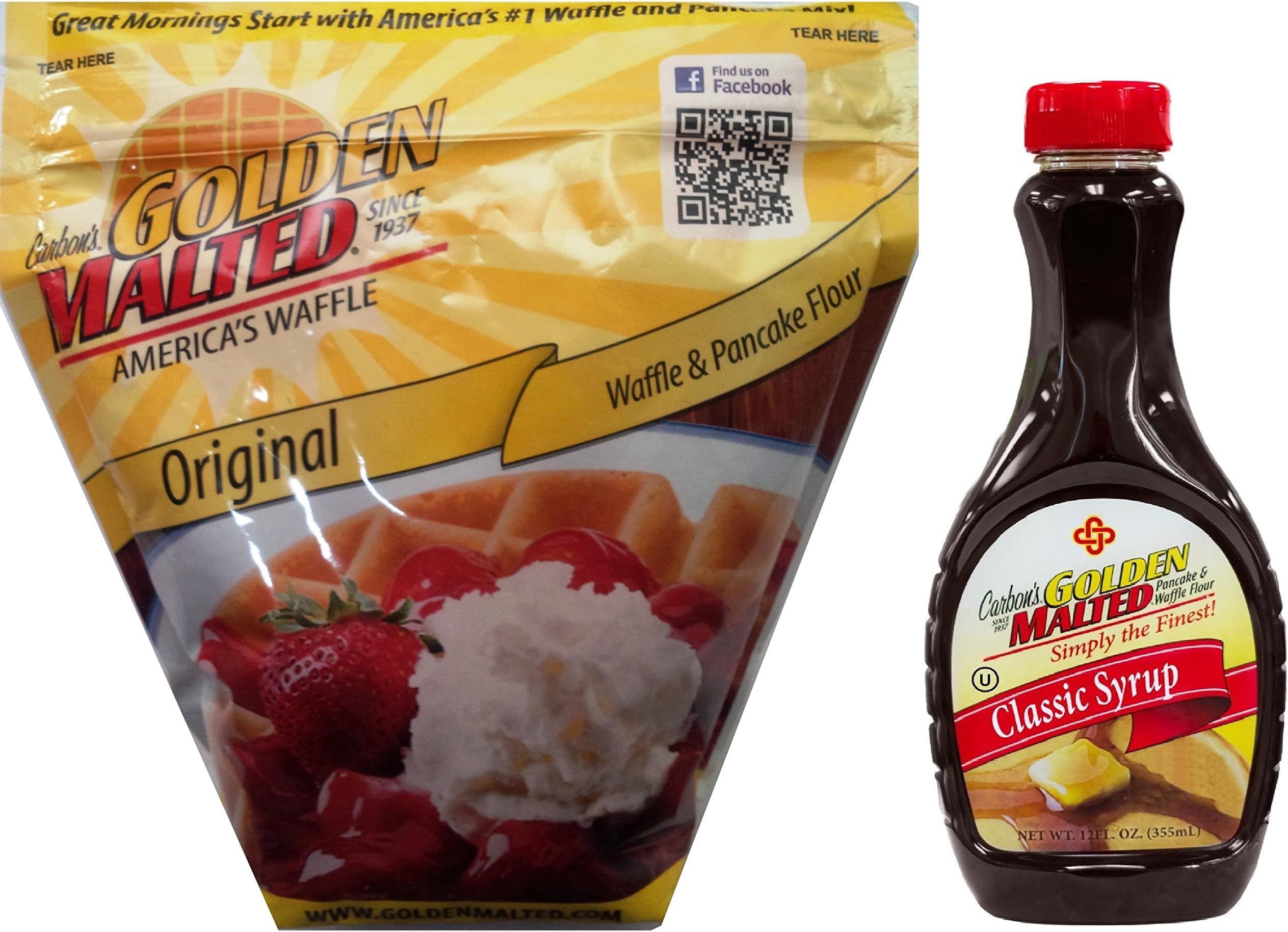 Carbon's Golden Malted Pancake & Waffle Flour Bundle: Original, 32-Ounce Mix and 12-Ounce Classic Syrup