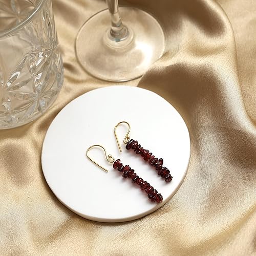 Miniatura 5 de Gempires Natural Red Garnet Chips Earring January Birthstone Jewelry Dangling Earrings For Girls Gift for Her (Red Garnet((Gold))