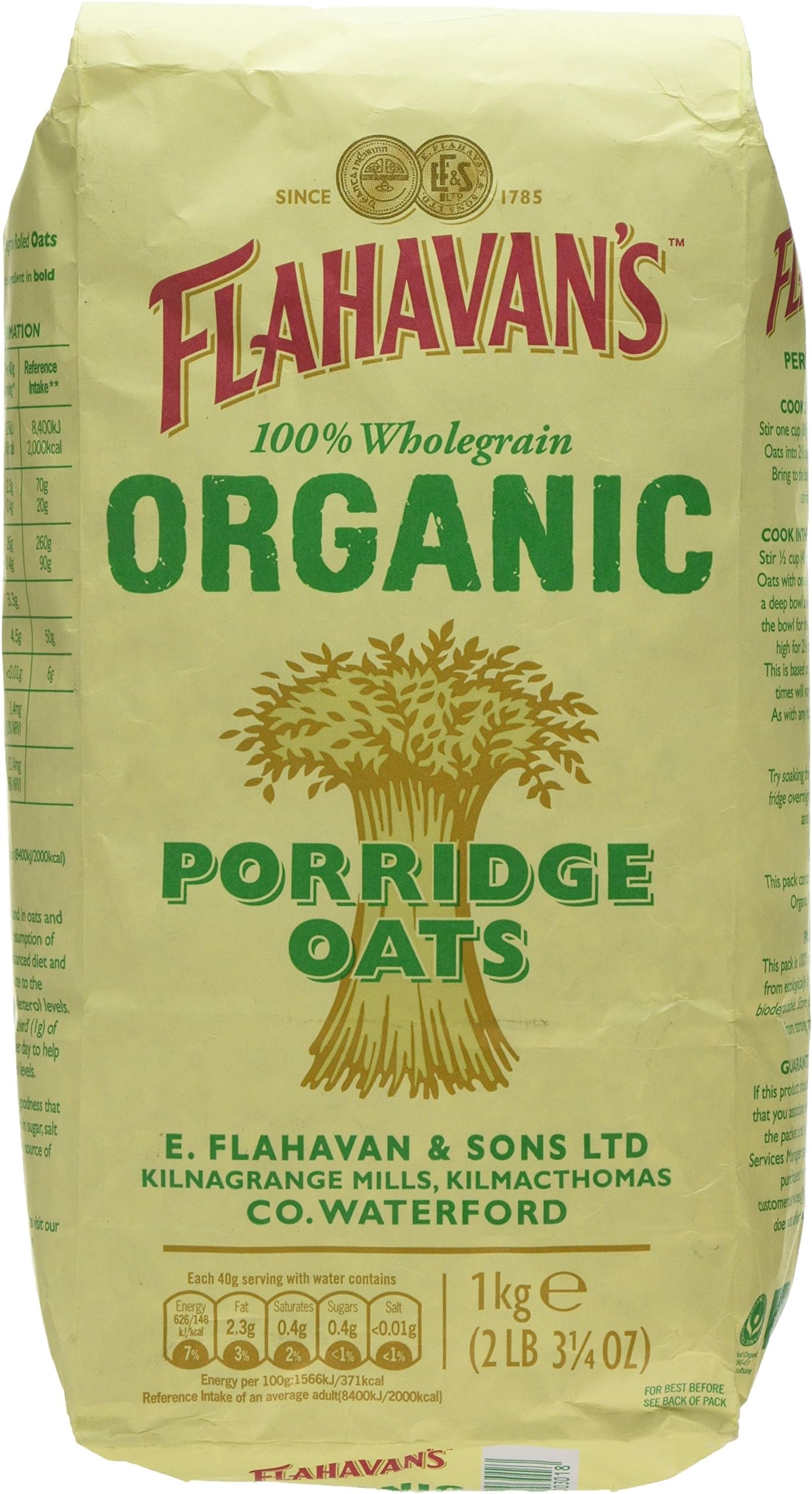 Flahavans Organic Oats, 1 kg
