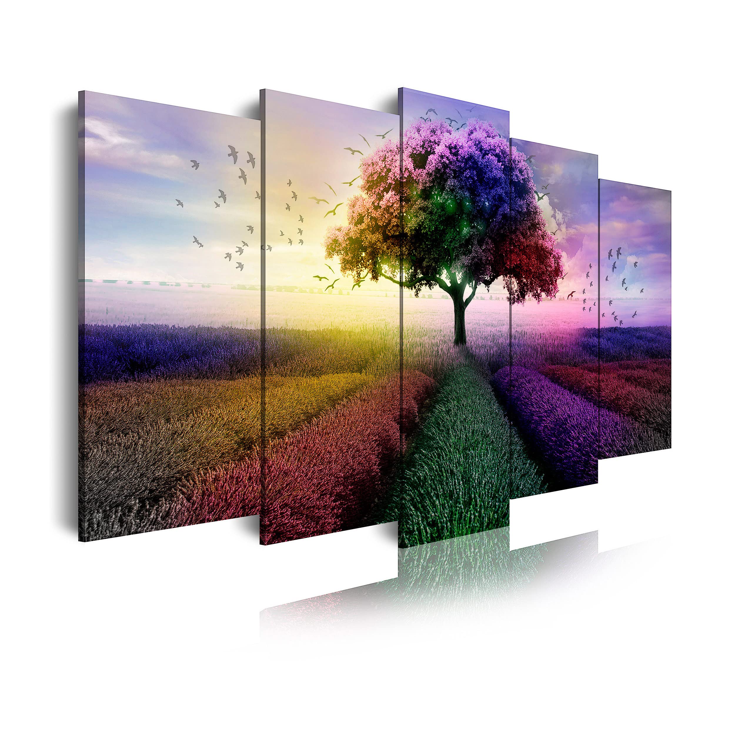 DekoArte 539 - Cuadros Modernos Impresión de Imagen Artística Digitalizada | Lienzo Decorativo Para Tu Salón o Dormitorio | Estilo Paisaje Árboles Cuatro Estaciones Del Año | 5 Piezas 150 x 80 cm