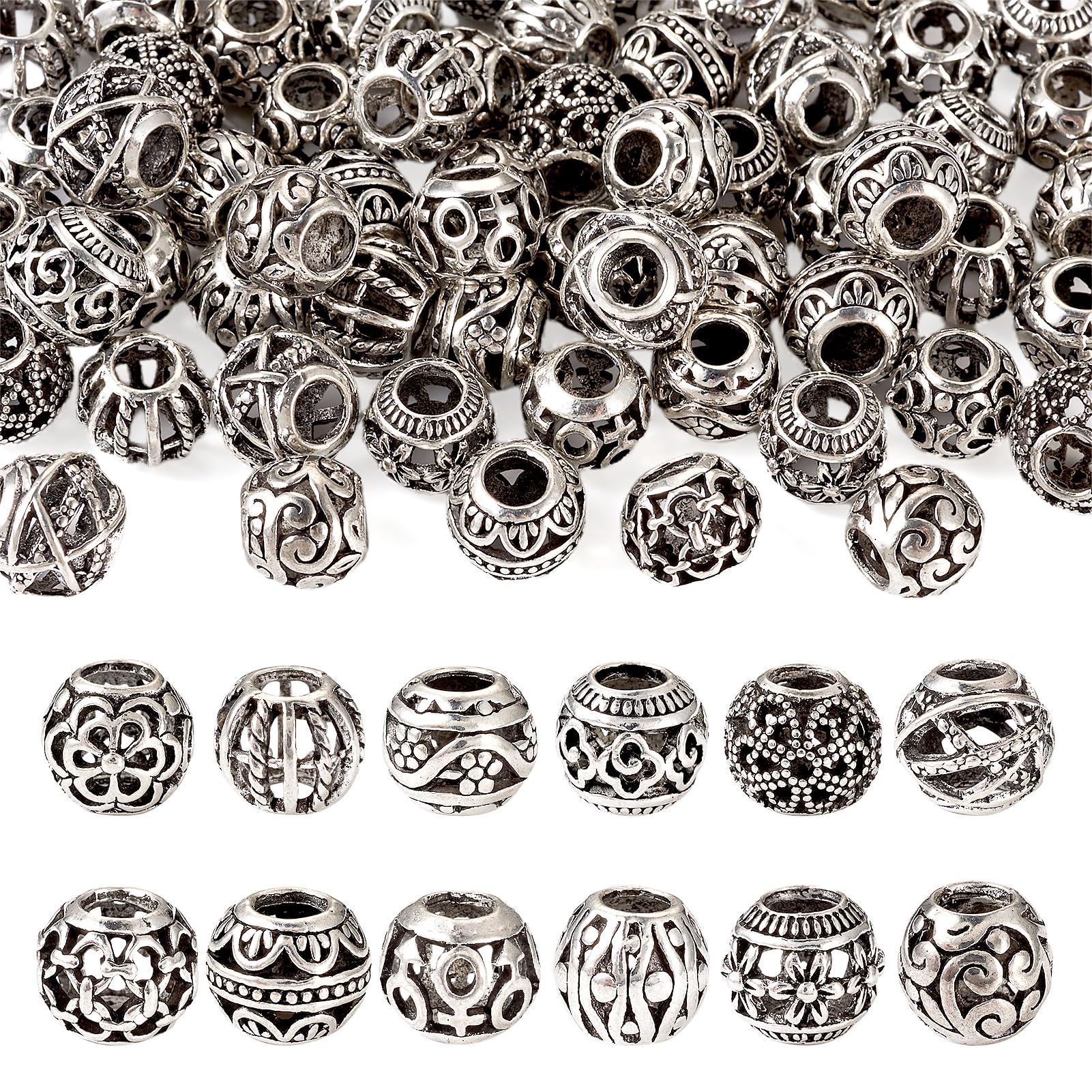 Perles fleurs argentées grand trou pour personnaliser vos bracelets