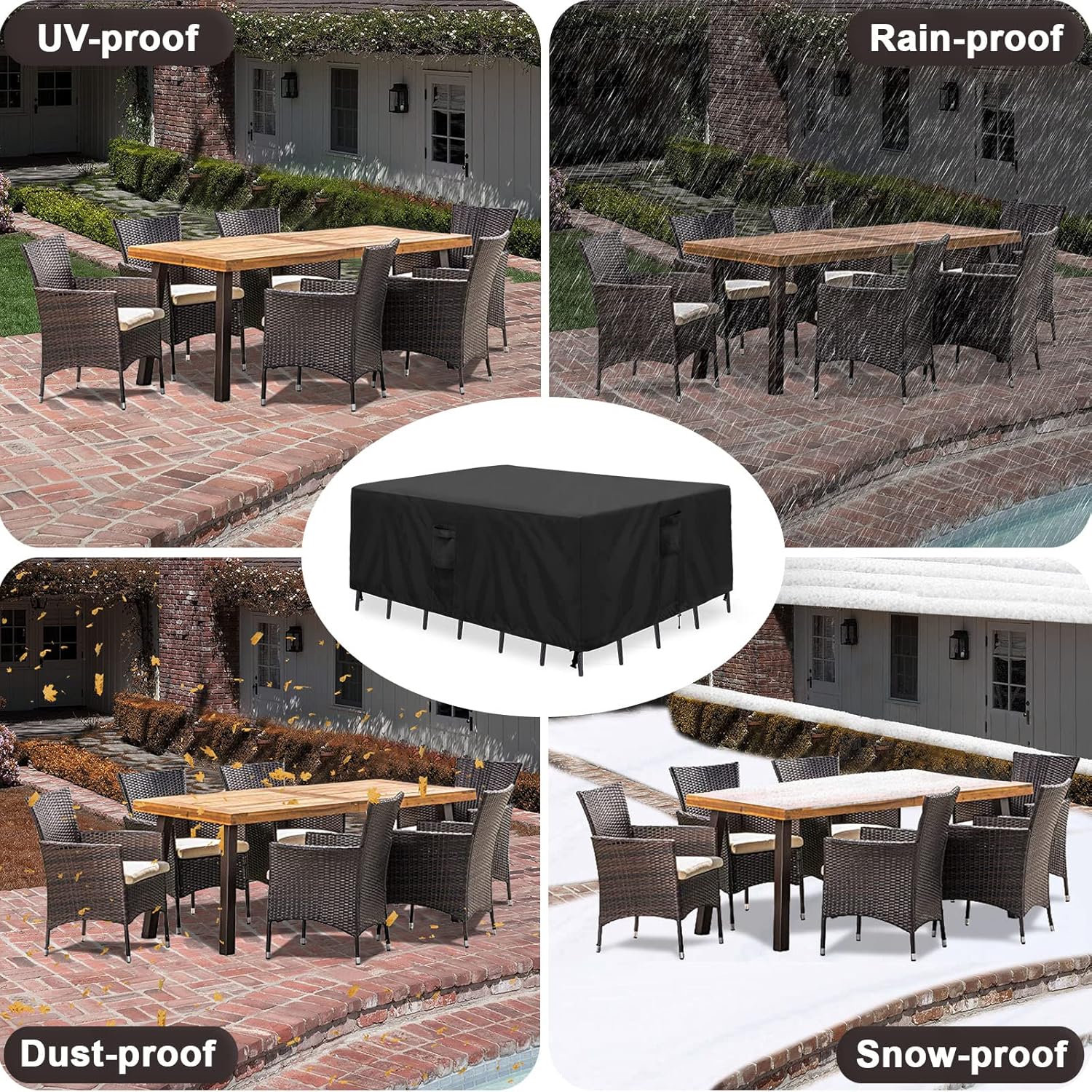 PureFit Patio Furniture Covers, Outdoor Table Furniture Cover Waterproof Rectangle, Patio Sectional Couch Set Cover for Deck, Lawn and Backyard, UV Resistant, 110"L x 84"W x 28"H, Black