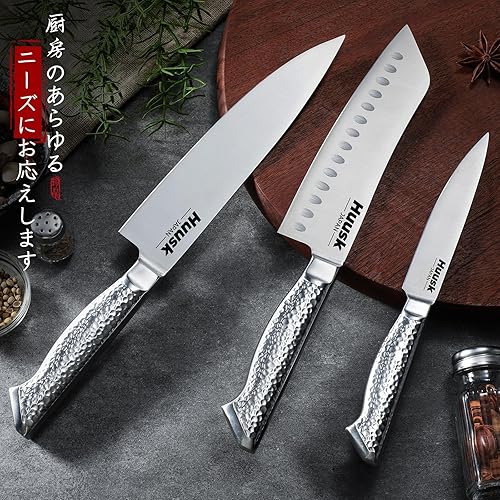 Miniatura 2 de Huusk Juego de 3 cuchillos de chef, juego de cuchillos japoneses de acero inoxidable aptos para lavavajillas, juegos de cuchillos de cocina ultra